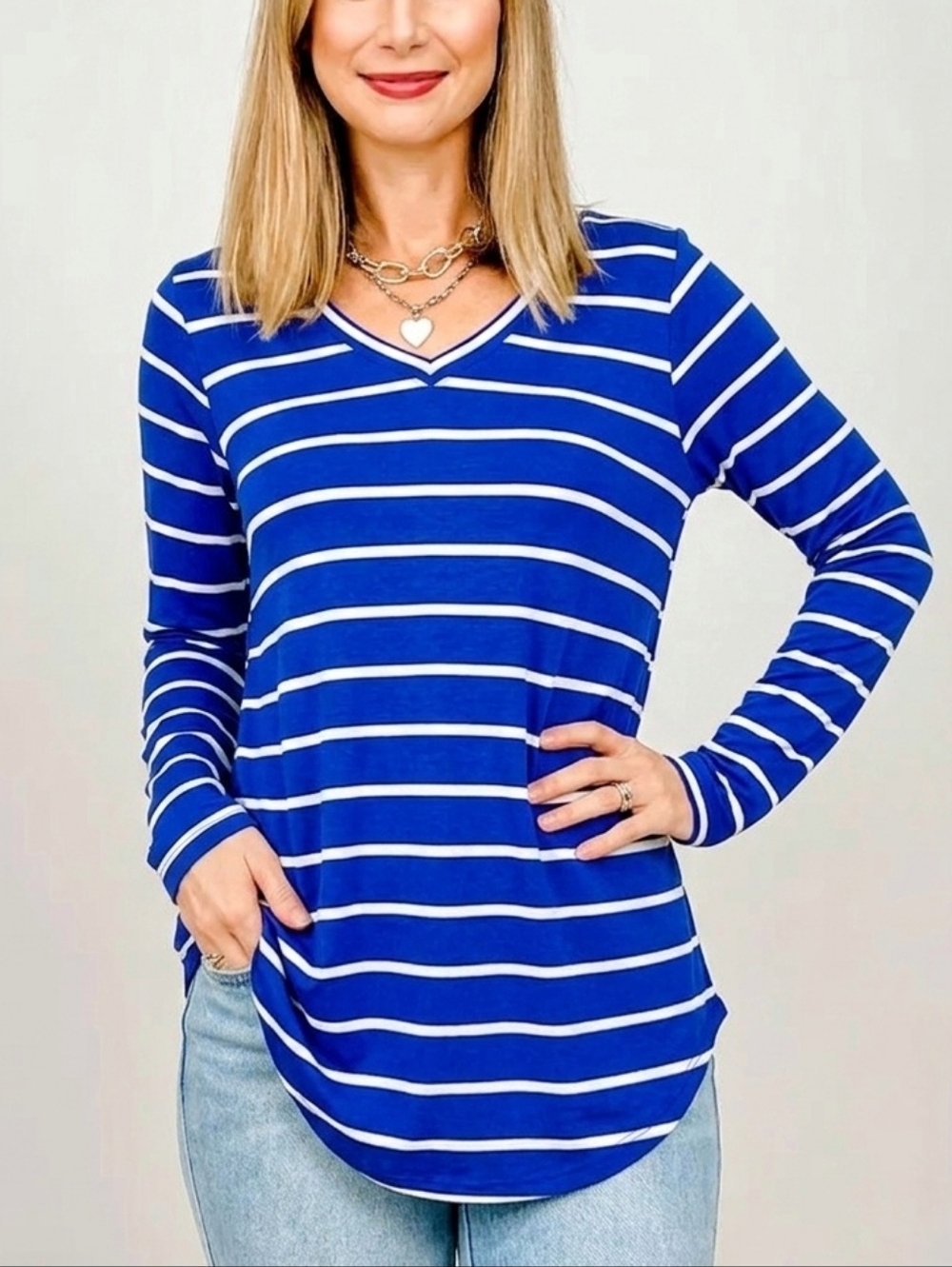 Zenana Striped V-Neck Tunic - Size Small